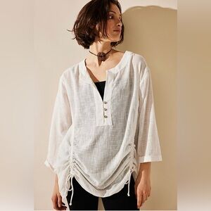 Free People White Linen Top draw string bottom size M